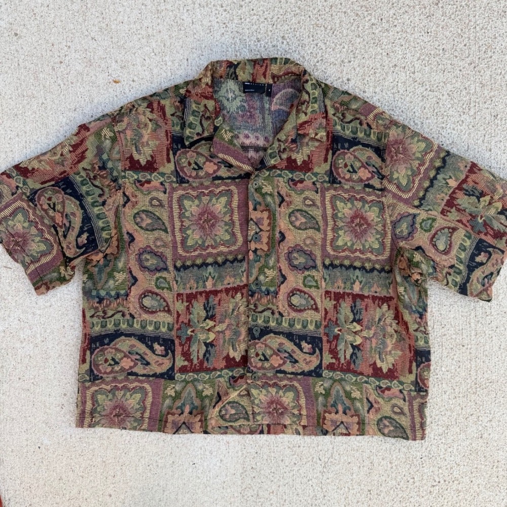 ASOS DESIGN Tapestry Print Boxy Oversized Short Sleeve Shirt Shacket XL